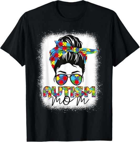 100% Cotton Autism Mom Life Messy Bun Bleached Mothers Day Autism Mom T-Shirt Hoodie, Sweatshirt | WearSparks.com