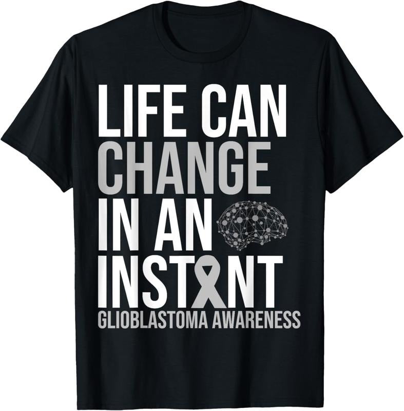 100% Cotton Brain Cancer Awareness Life can change Tumor Grey Ribbon T-Shirt Hoodie, Sweatshirt | WearSparks.com