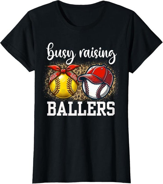 100% Cotton Busy Raising Ballers Softball and Baseball Leopard Print Mom T-Shirt Hoodie, Sweatshirt | WearSparks.com
