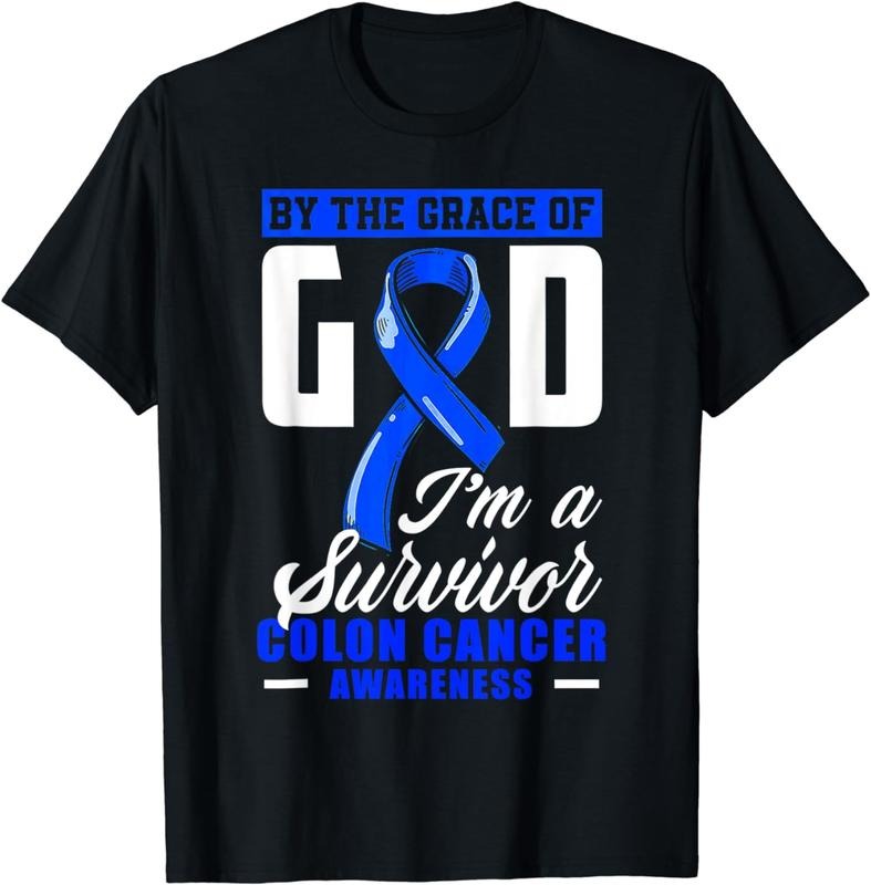 [100% Cotton]By The Grace God I'm A Survivor Colon Cancer Survivor Blue T-Shirt Hoodie, Sweatshirt | WearSparks.com