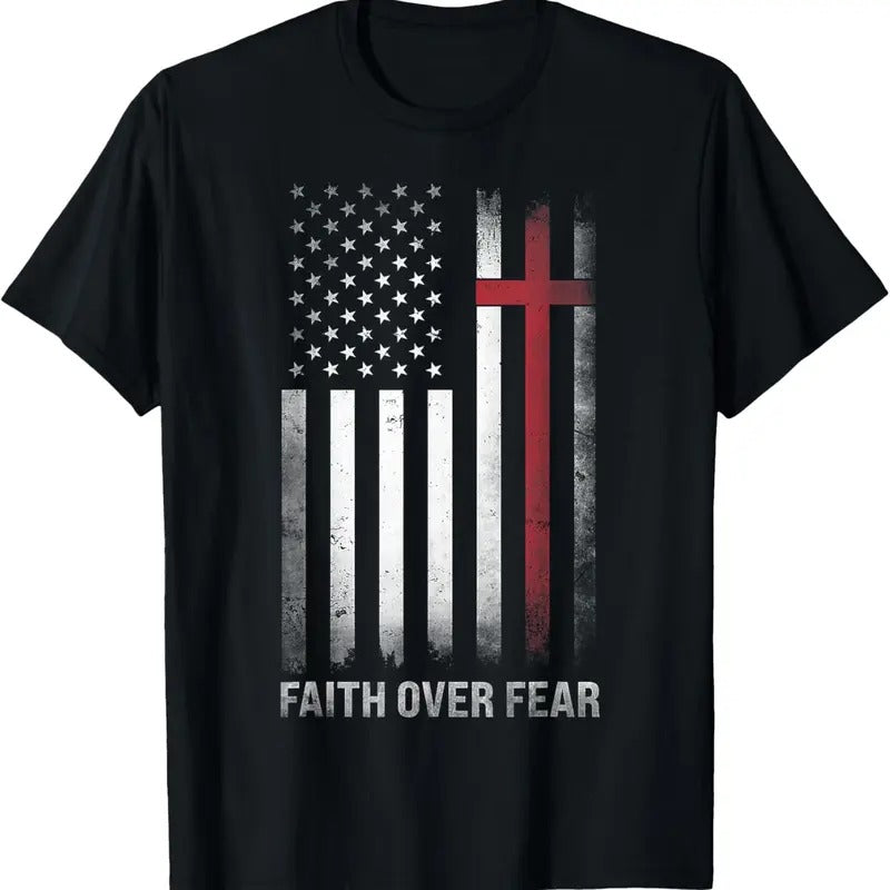 100% Cotton Christian US USA Flag American Christ Faith Over Fear Cross T-Shirt Hoodie, Sweatshirt | WearSparks.com