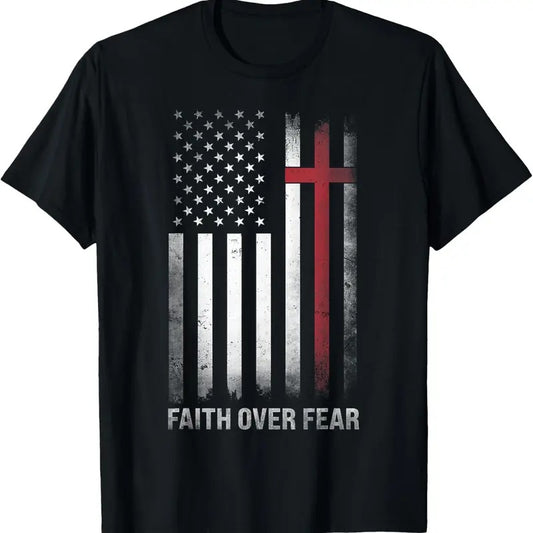 100% Cotton Christian US USA Flag American Christ Faith Over Fear Cross T-Shirt Hoodie, Sweatshirt | WearSparks.com