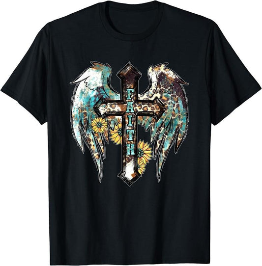 [100% Cotton]Christian Western Cross With Sunflower Decor For Women Faith T-Shirt Hoodie, Sweatshirt | WearSparks.com