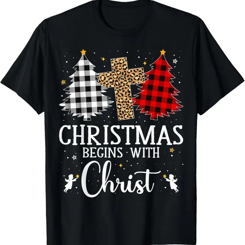 100% Cotton Christmas Begins With Christ Jesus Cross Christian Christmas T-Shirt Hoodie, Sweatshirt | WearSparks.com
