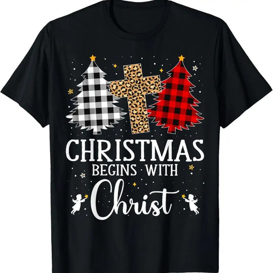 100% Cotton Christmas Begins With Christ Jesus Cross Christian Christmas T-Shirt Hoodie, Sweatshirt | WearSparks.com