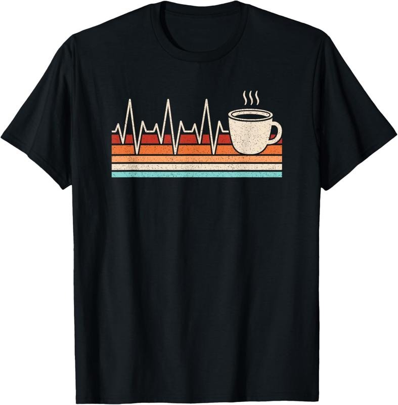 100% Cotton Coffee Heartbeat Coffee Lover Retro Cup Of Coffee Men Women T-Shirt Hoodie, Sweatshirt | WearSparks.com
