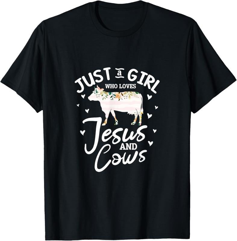 100% Cotton Cow Jesus Christian Just A Girl Who Loves Jesus and Cows T-Shirt Hoodie, Sweatshirt | WearSparks.com