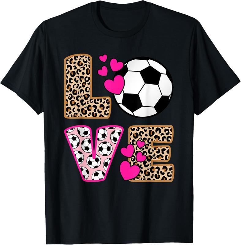 100% Cotton Cute Love Soccer Leopard Print Women Girls Soccer T-Shirt Hoodie, Sweatshirt | WearSparks.com