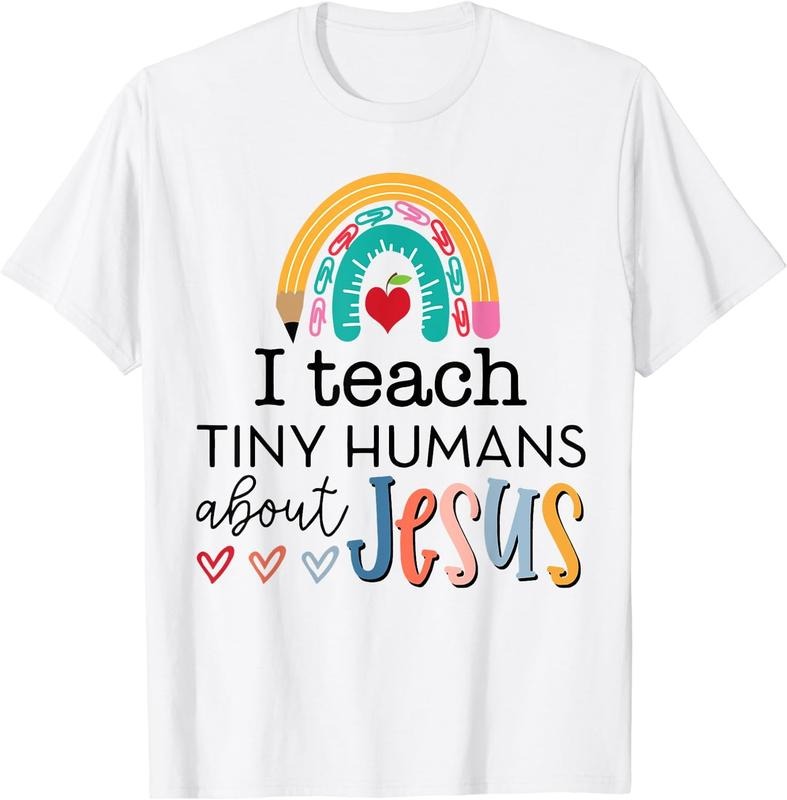 [100% Cotton]Cute Rainbow Back To School, I Teach Tiny Humans About Jesus T-Shirt Hoodie, Sweatshirt | WearSparks.com