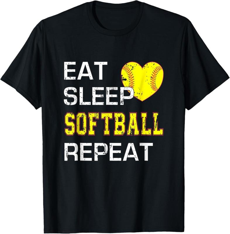 100% Cotton Eat Sleep Softball Repeat Funny Softbal T-Shirt Hoodie, Sweatshirt | WearSparks.com