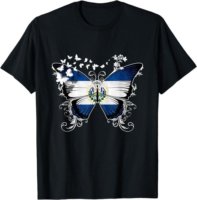 [100% Cotton]El Salvador Flag Shirt Butterfly Graphic T Shirt Hoodie, Sweatshirt | WearSparks.com