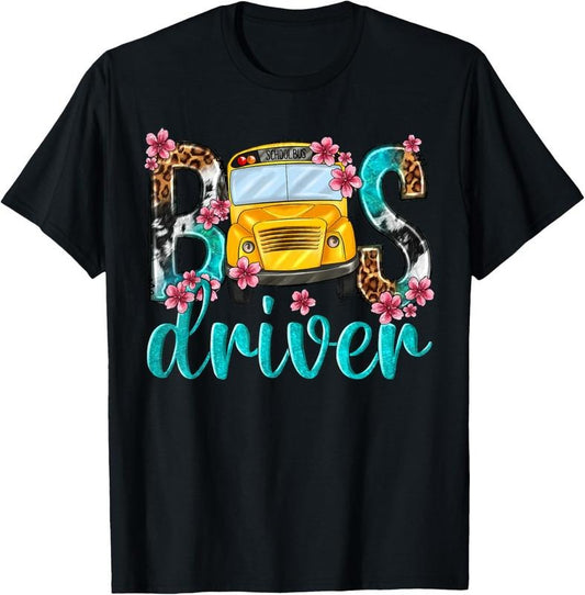 100% Cotton Floral Leopard Bus Driver School Bus Back To School 2023 T-Shirt Hoodie, Sweatshirt | WearSparks.com