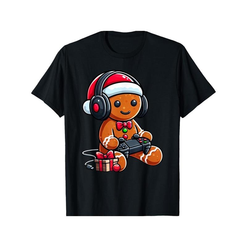 100% Cotton Funny Christmas Gamer Gingerbread Xmas Gaming Men, 180g Men'S Gingerbread Gamer Christmas T-Shirt - 100%...