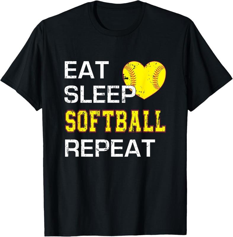 100% Cotton Funny Softball Eat Sleep Softball Repeat for Girls Softball T-Shirt Hoodie, Sweatshirt | WearSparks.com
