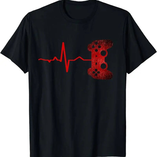 [100% Cotton]Gamer Heartbeat Video Graphic Men's Short Sleeve T-shirt, Comfy Stretchy Trendy Tees For Summer Hoodie,...