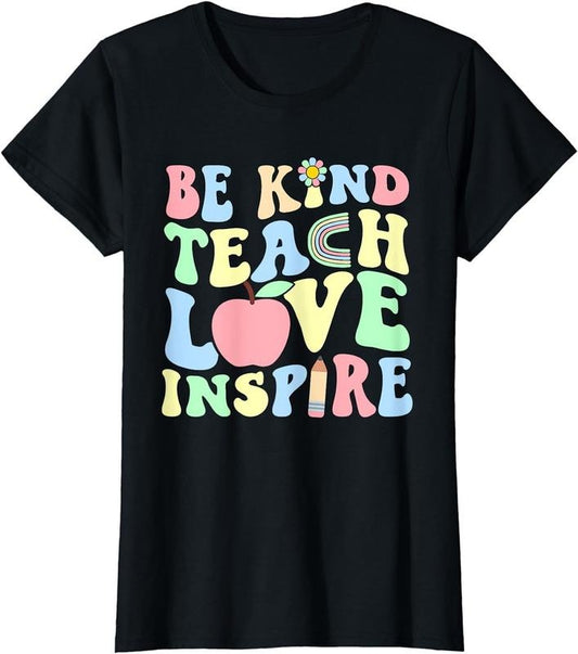[100% Cotton]Groovy Teach Love Inspire Back To School Pastel Teacher T-Shirt Hoodie, Sweatshirt | WearSparks.com