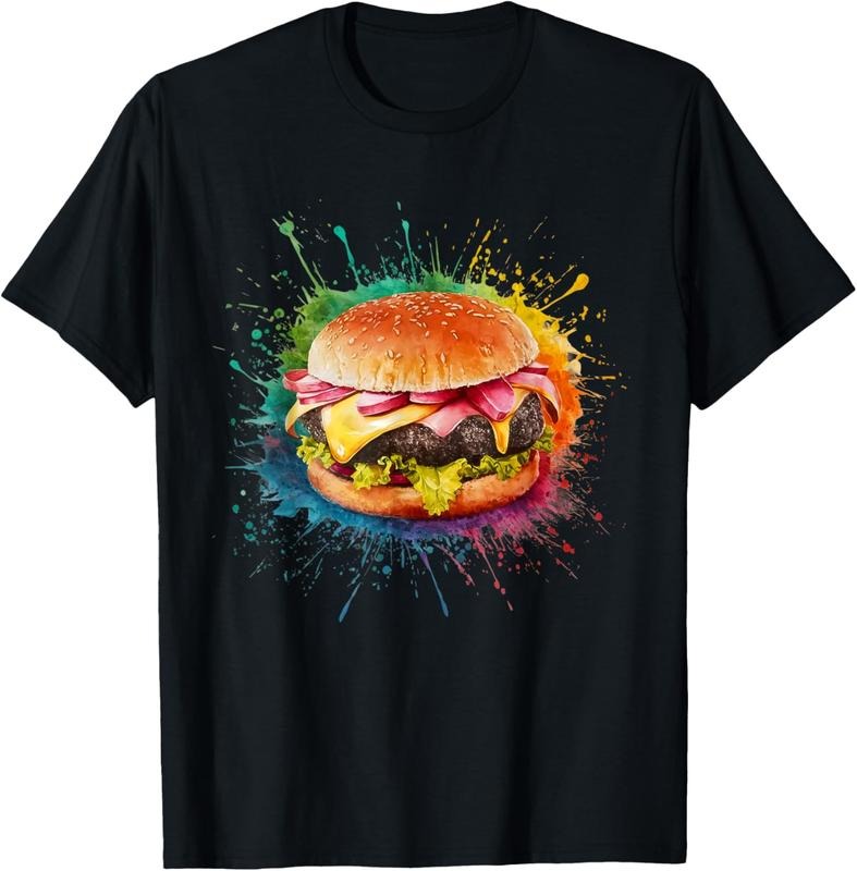 100% Cotton Hamburger Men Woman Colorful Watercolor Cheeseburger T-Shirt Hoodie, Sweatshirt | WearSparks.com