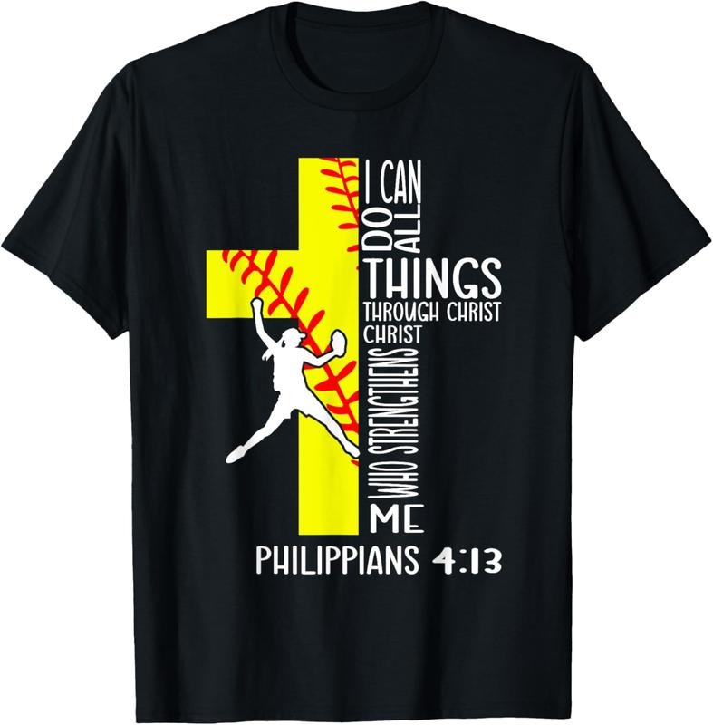 100% Cotton I Can Do All Things Through Christ Softball Christian Bible T-Shirt Hoodie, Sweatshirt | WearSparks.com