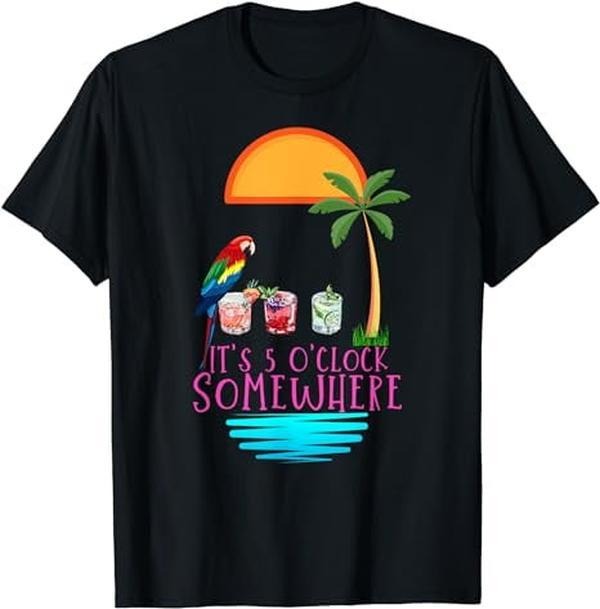 [100% Cotton]It's 5 O'clock Somewhere Parrot cocktail Lover Hello Summer T-Shirt Hoodie, Sweatshirt | WearSparks.com