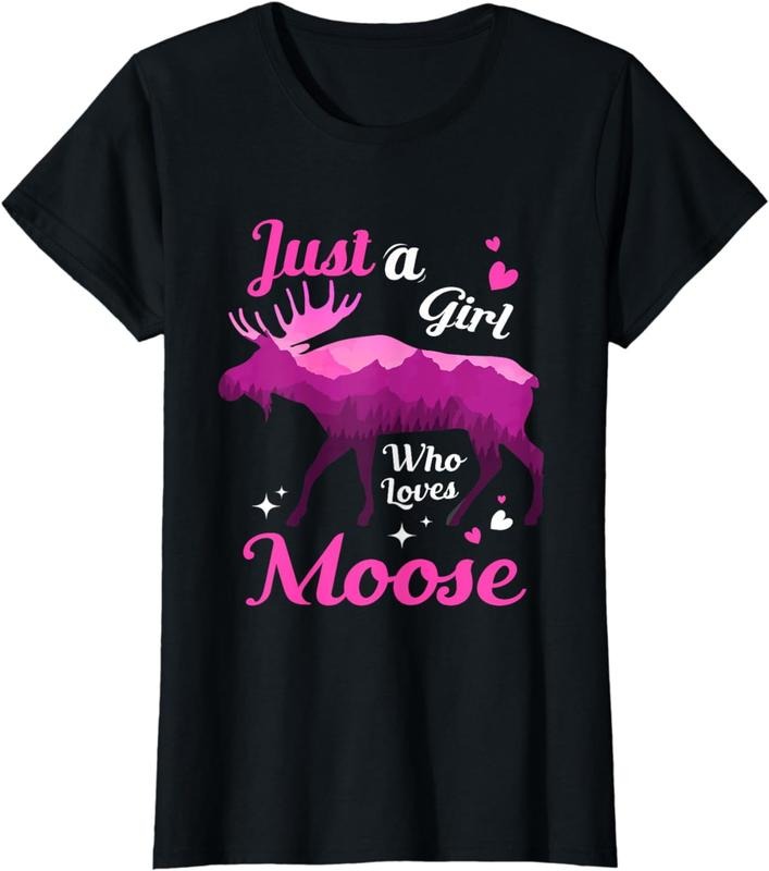 [100% Cotton]Just A Girl Who Loves Moose T-Shirt Hoodie, Sweatshirt | WearSparks.com