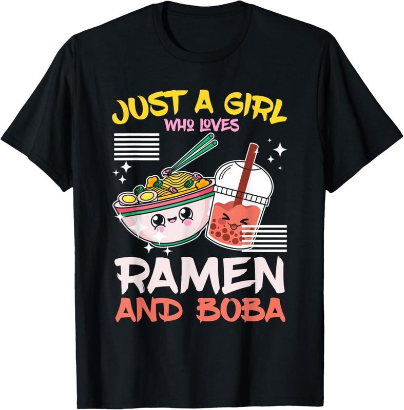 100% Cotton Just A Girl Who Loves Ramen And Boba Bubble Tea Japanese T-Shirtstyle{n002}2 T-Shirts, Hoodie, Sweatshirt