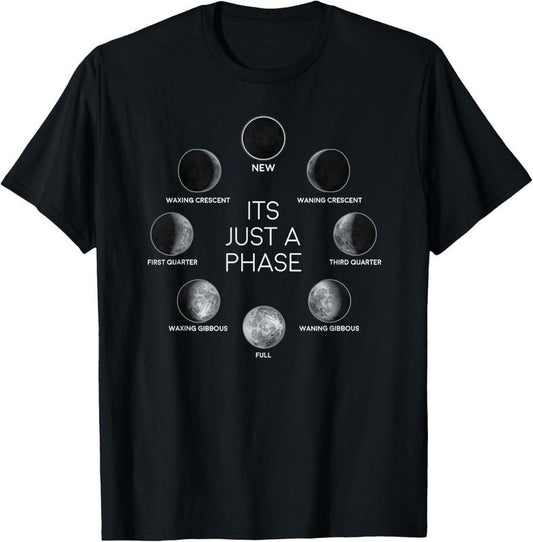 100% Cotton Just A Phase Moon Lunar Space Gift T-Shirt Hoodie, Sweatshirt | WearSparks.com