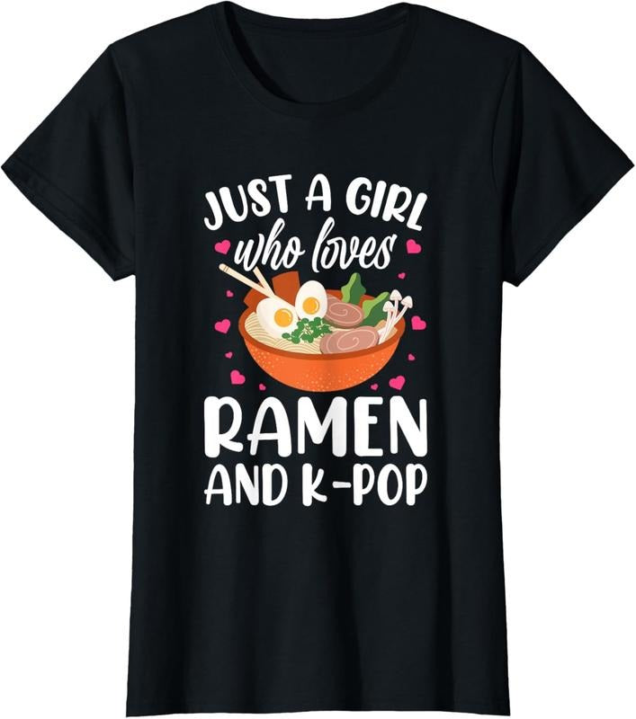100% Cotton Just a Girl Who Loves Ramen and K-Pop Graphic for Teen Girls T-Shirt Hoodie, Sweatshirt | WearSparks.com
