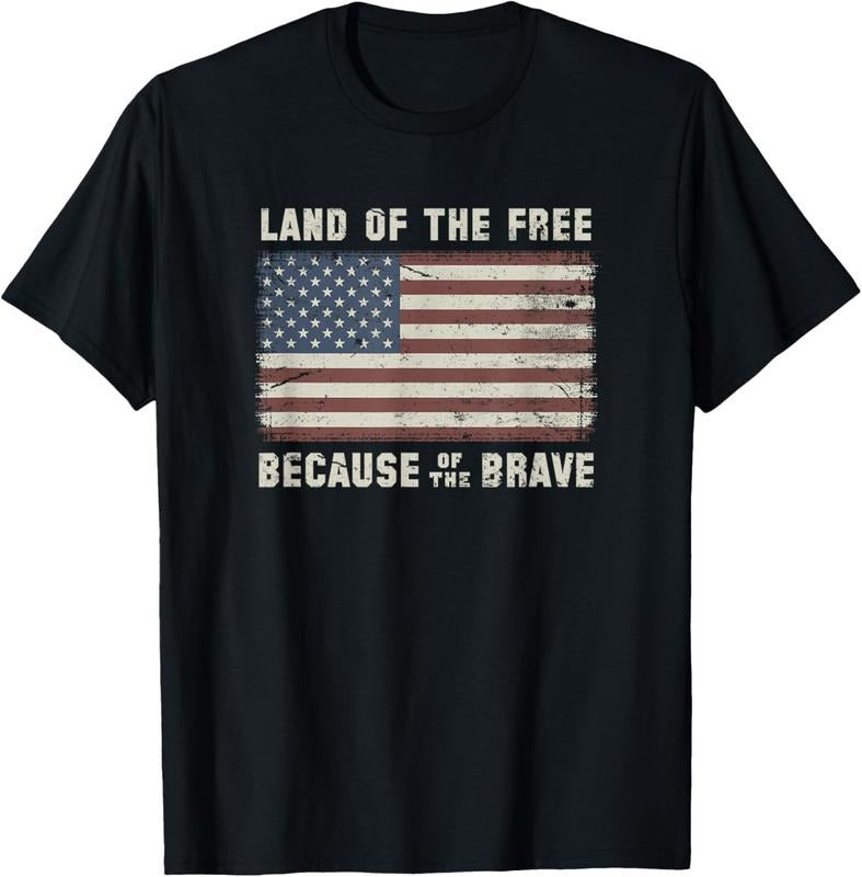 100% Cotton Land of the Free Because of the Brave Vintage Flag T-Shirt Hoodie, Sweatshirt | WearSparks.com