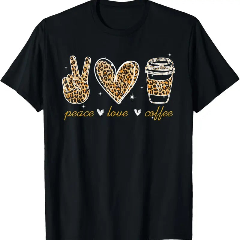 100% Cotton Leopard Peace Love Coffee Lovers Hippie Gifts T-Shirt Hoodie, Sweatshirt | WearSparks.com