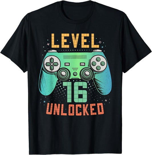 [100% Cotton]Level 16 Unlocked 16th Birthday Gamer Gifts 16 Year Old Boys T-Shirt Hoodie, Sweatshirt | WearSparks.com