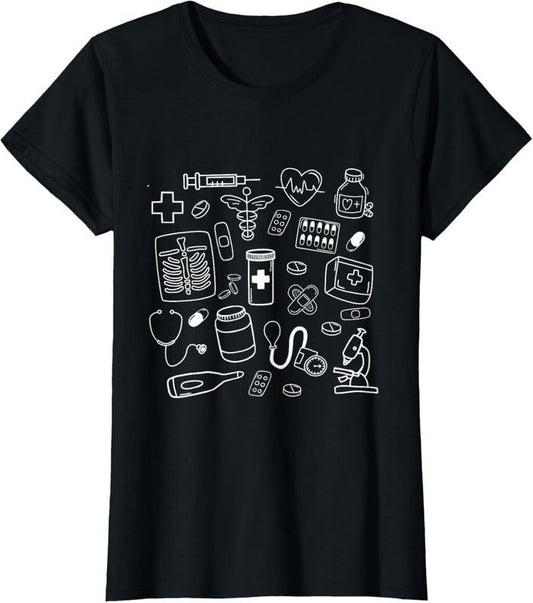 100% Cotton Medical Doodles Nurse Healthcare Profession Women T-Shirt Hoodie, Sweatshirt | WearSparks.com