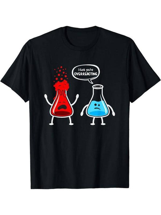 [100% Cotton]Men's "Overreacting Chemistry Nerd" Graphic Tee - Funny Beaker Design, Casual Polyester T-Shirt with Round...