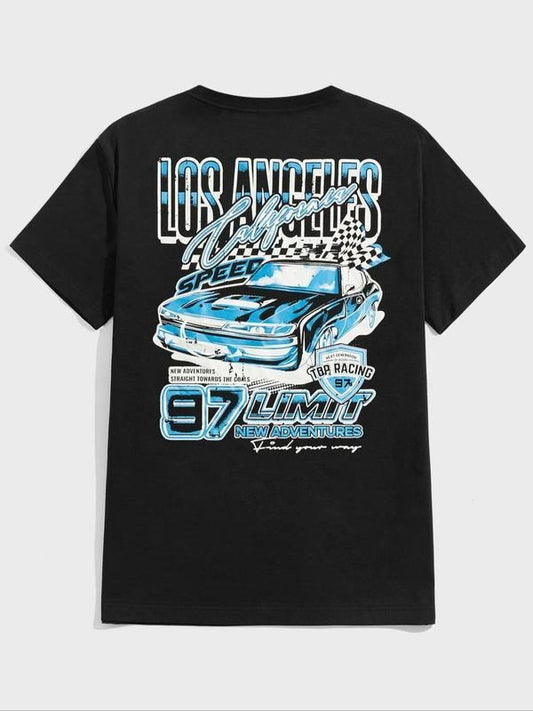 [100% Cotton]Men's Cartoon Car Graphic Print Round Neck Tee, Regular Fit Casual Fashion Short Sleeve T-shirt for Daily...