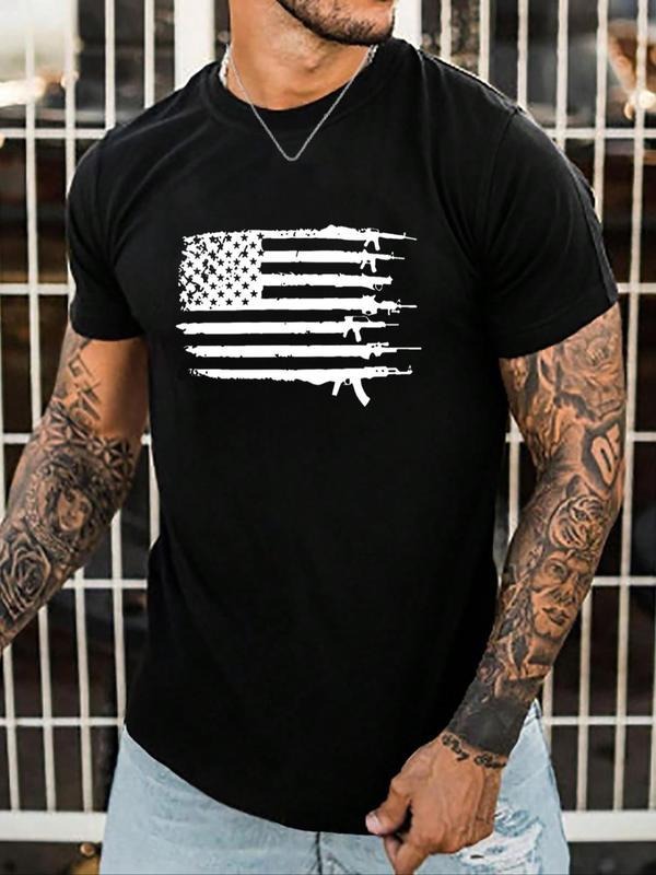 [100% Cotton]Men's Flag Print Round Neck 4th of July Tee, Summer Outfits 2024, Regular Fit Casual Streetwear Short Sleeve...