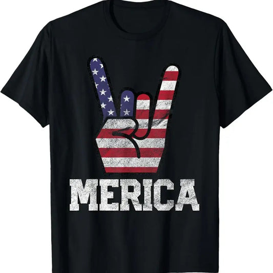 100% Cotton Merica Rock Sign 4th of July Vintage American Flag Retro USA T-Shirt Hoodie, Sweatshirt | WearSparks.com