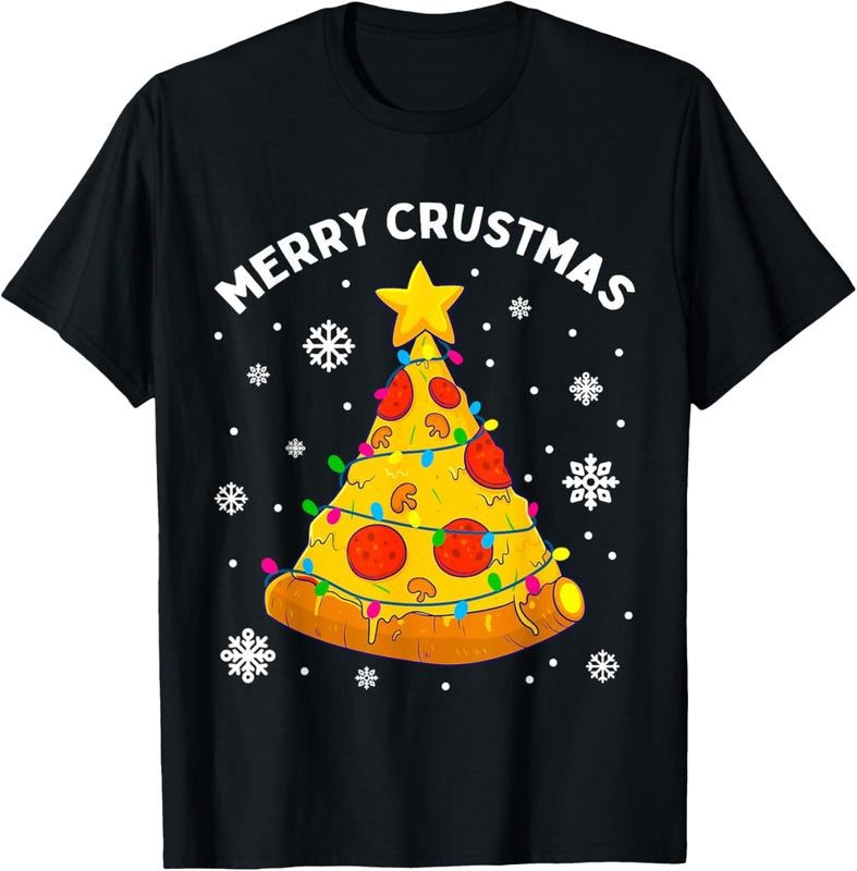100% Cotton Merry Crustmas Pizza Christmas Tree Xmas Gifts  Men T-Shirt Hoodie, Sweatshirt | WearSparks.com