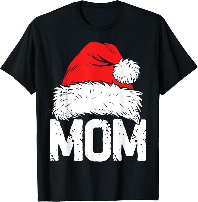 100% Cotton Mom Santa Christmas Family Matching Pajamas Mama Xmas Mother Short Sleeve T-Shirt Hoodie, Sweatshirt