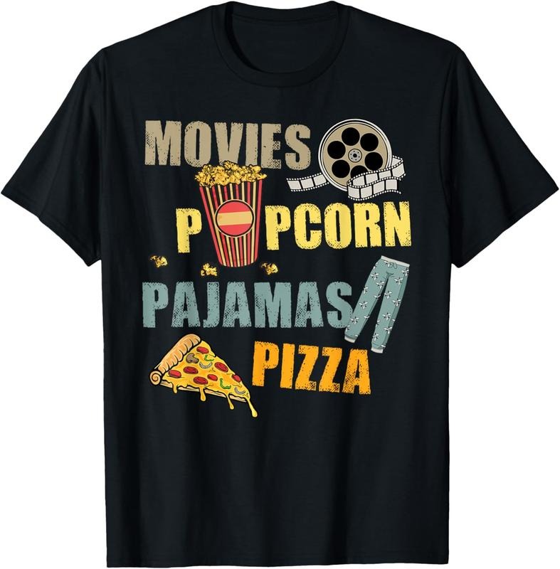 100% Cotton Movies Popcorn Pajamas Pizza Movie Night T-Shirt Hoodie, Sweatshirt | WearSparks.com