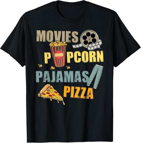100% Cotton Movies Popcorn Pajamas Pizza Movie Night T-Shirt Hoodie, Sweatshirt | WearSparks.com