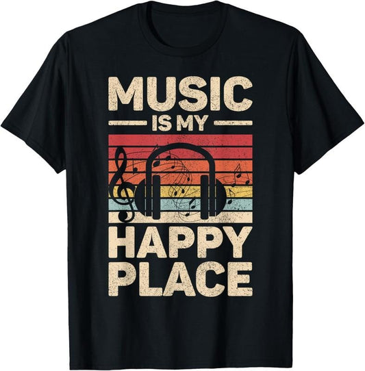 100% Cotton Music Is My Happy Place Musician Outfit EDM Music Lovers DJ T-Shirt Hoodie, Sweatshirt | WearSparks.com