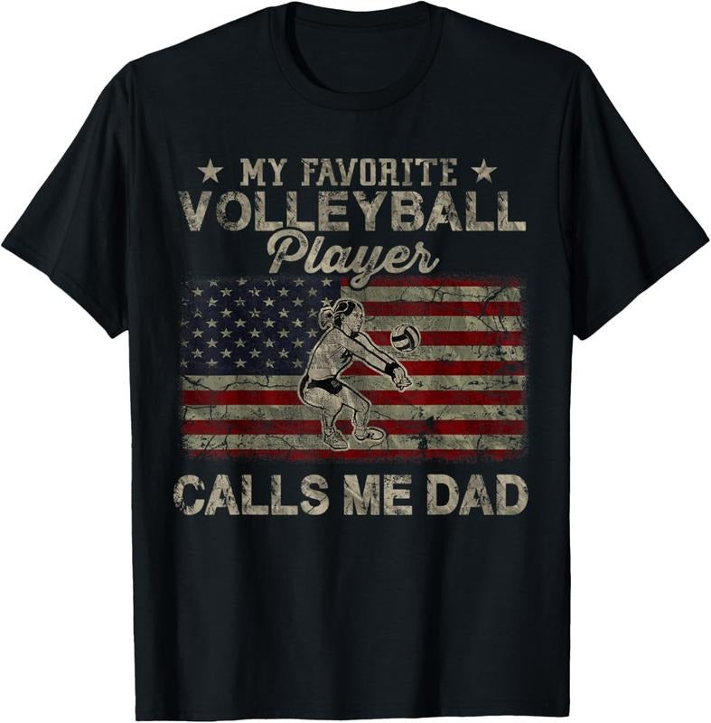 100% Cotton My Favorite Volleyball Player Calls Me Dad USA Flag T-Shirt Hoodie, Sweatshirt | WearSparks.com