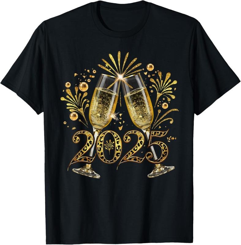 100% Cotton New Years Eve Happy New Year 2025 Firework Champagne Leopard T-Shirt Hoodie, Sweatshirt | WearSparks.com