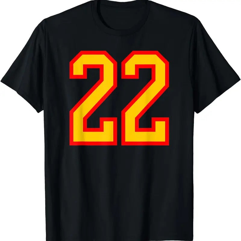 [100% Cotton]Number #22 Red Yellow Sports Jersey Birthday Lucky Number 22 T-Shirt Hoodie, Sweatshirt | WearSparks.com