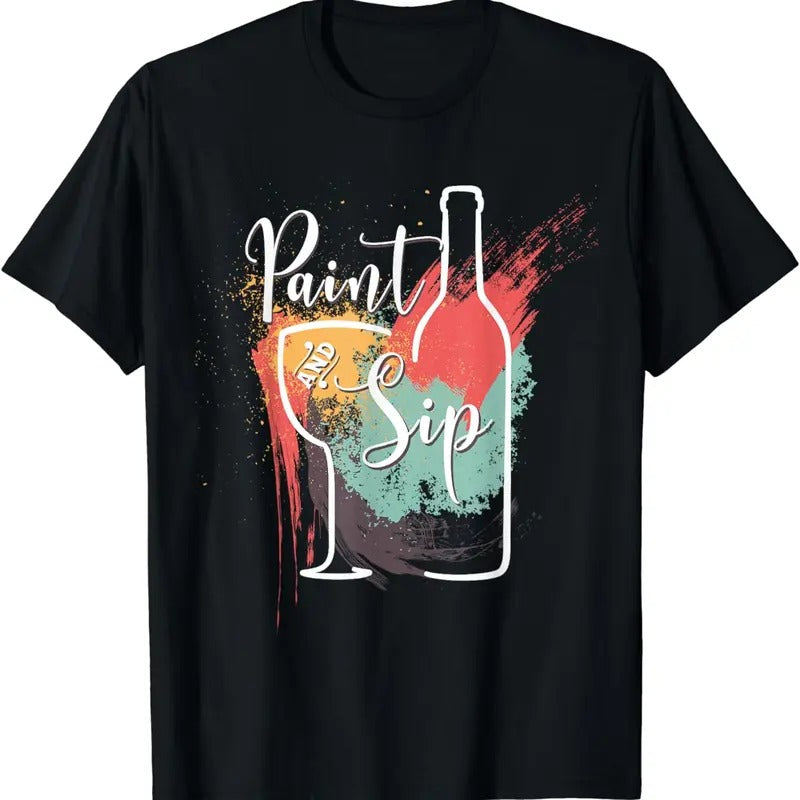 [100% Cotton]Paint and Sip Party Night Wine and Canvas Art Novelty T-Shirt Hoodie, Sweatshirt | WearSparks.com