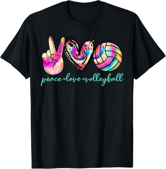100% Cotton Peace Love Volleyball Player Tie Dye Style Women Teen Girls T-Shirt Hoodie, Sweatshirt | WearSparks.com