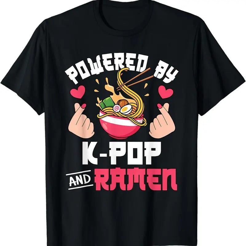 [100% Cotton]Powered By K-Pop And Ramen Cute Kpop Music Anime Lover T-Shirt Hoodie, Sweatshirt | WearSparks.com