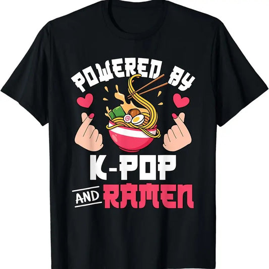 [100% Cotton]Powered By K-Pop And Ramen Cute Kpop Music Anime Lover T-Shirt Hoodie, Sweatshirt | WearSparks.com