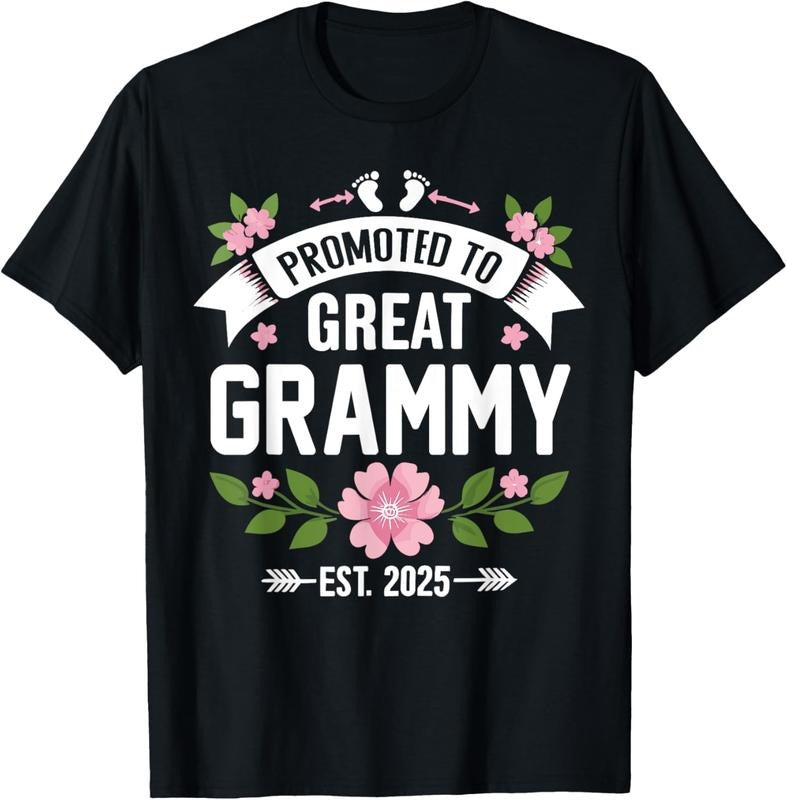 100% Cotton Promoted to Great Grammy Est 2025 Flower T-Shirt Hoodie, Sweatshirt | WearSparks.com