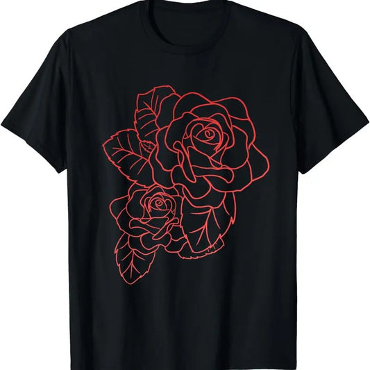 [100% Cotton]Red Rose Outline Cute Flower Floral Design Girls Gift T-Shirt Hoodie, Sweatshirt | WearSparks.com