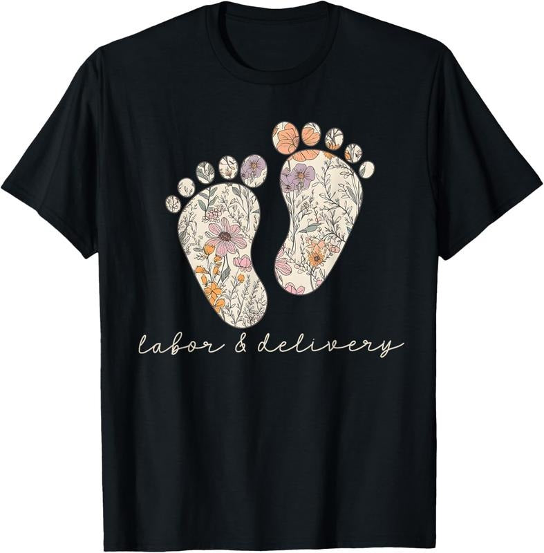 100% Cotton Retro Floral Nursing Labor and Delivery Nurse L&D Nurse T-Shirt Hoodie, Sweatshirt | WearSparks.com